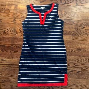 Nautica Navy White Red Striped Cotton Sleeveless Boat Nautical Mini Dress Size L